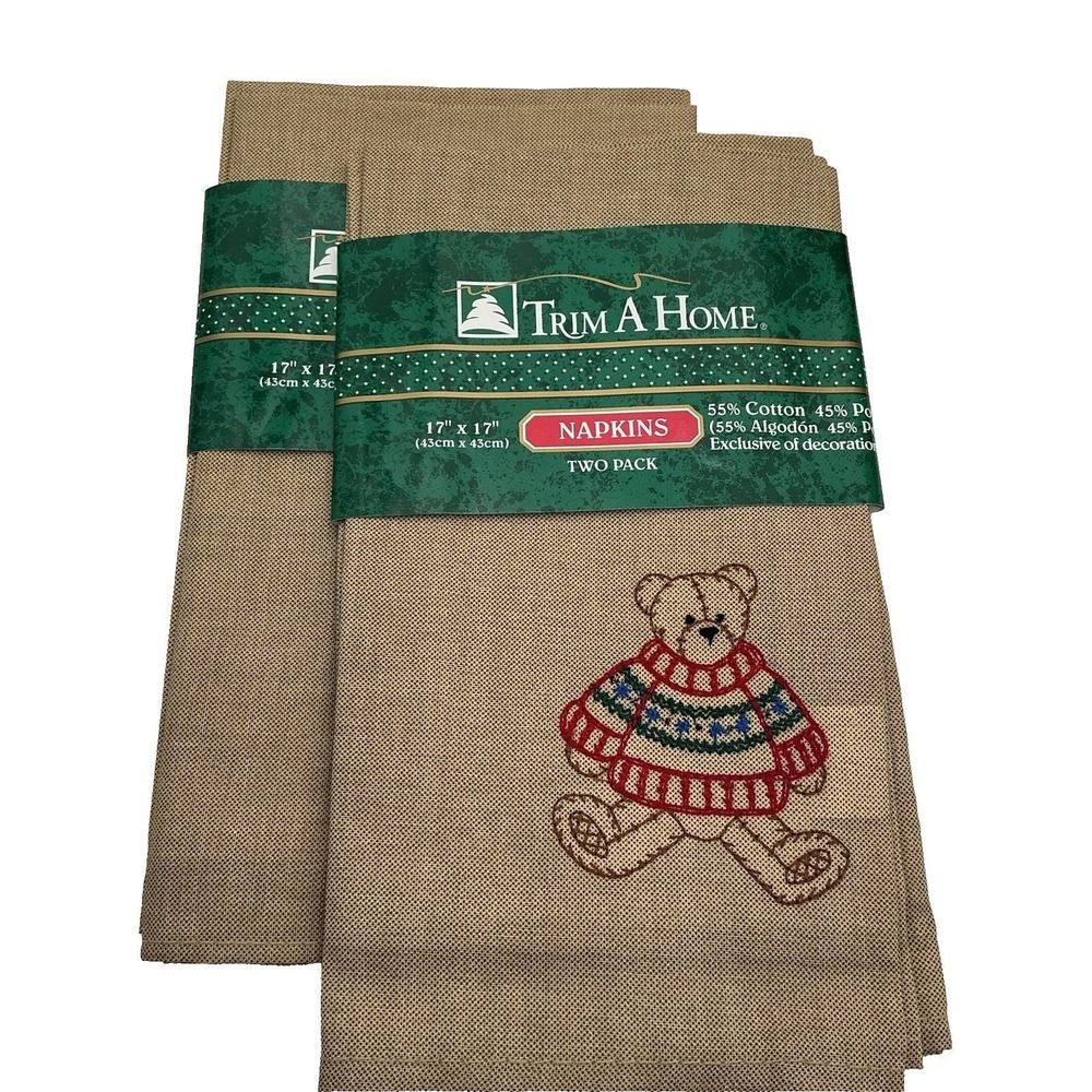 Vintage Trim A Home Christmas Bear Napkins Set of 4 NEW 17x17 Kmart 90s